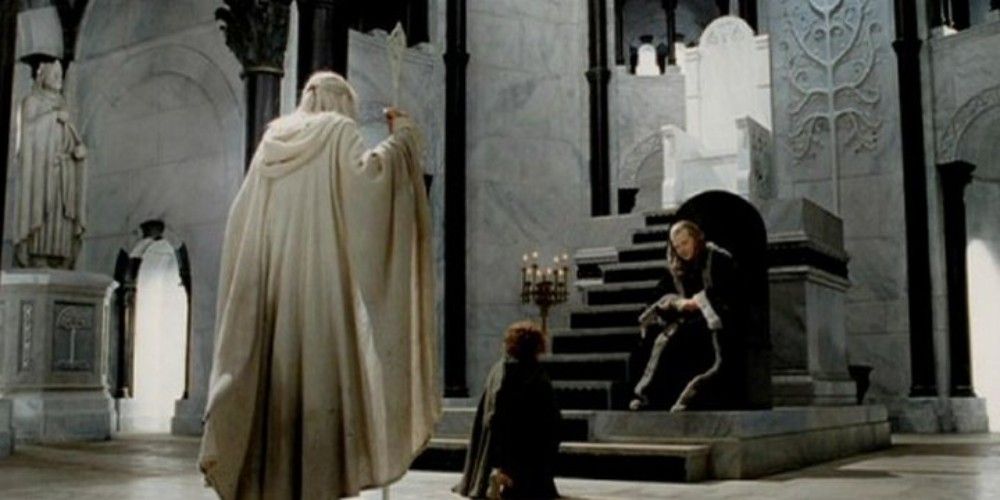 Gandalf and Pippin speaking to Denethor in the Lord of the Rings Return of the King