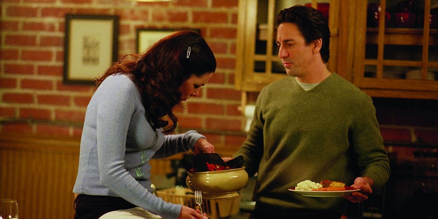 Lorelai and Max in Max's kitchen in Gilmore Girls