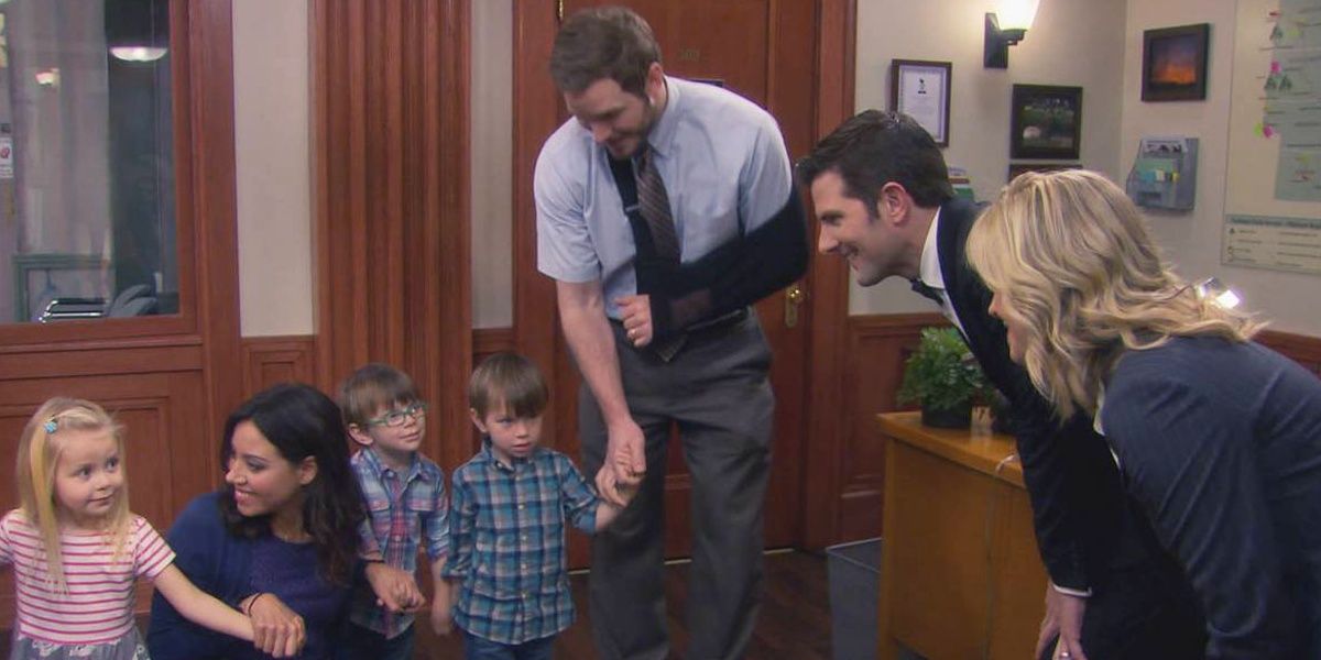 Ben and Leslie see their triplets in the office in Parks and Recreation