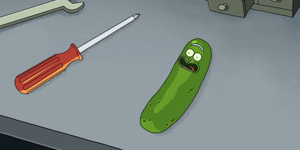 Pickle Rick on his work table in Rick and Morty.