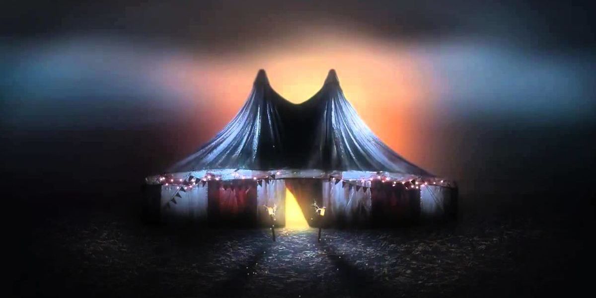 Revival: a revival tent cover art for King's novel.