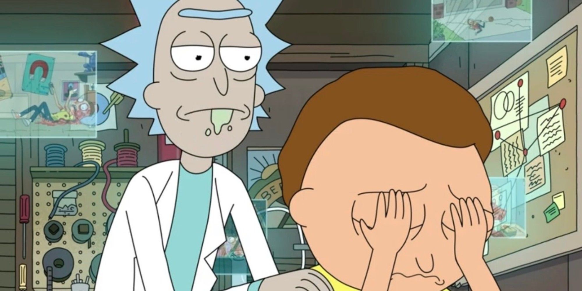 Rick watches Morty cry and puts his hand on his shoulder