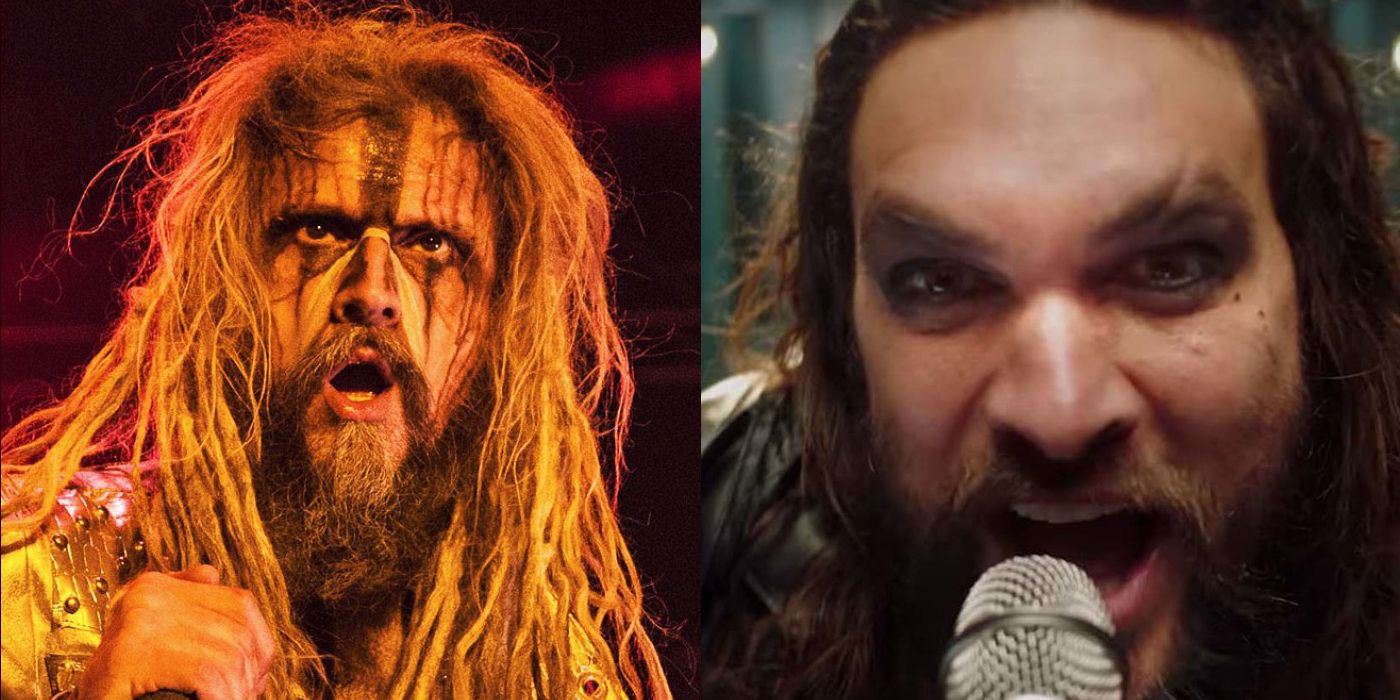 Rob Zombie and Jason Momoa with microphones.