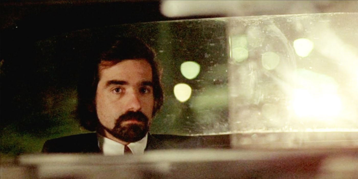 Martin Scorsese sits in the taxicab in Taxi Driver