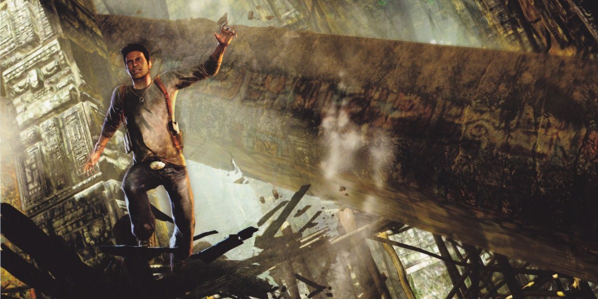 Nathan Drake about to fall in Uncharted Drake's Fortune