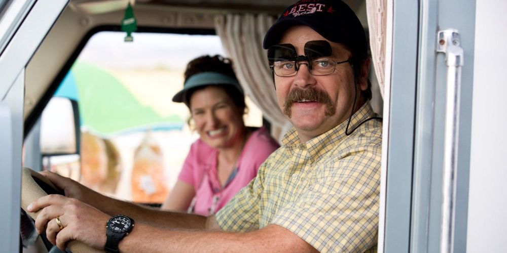 Nick Offerman and Kathryn Hahn in an RV in We're the Millers