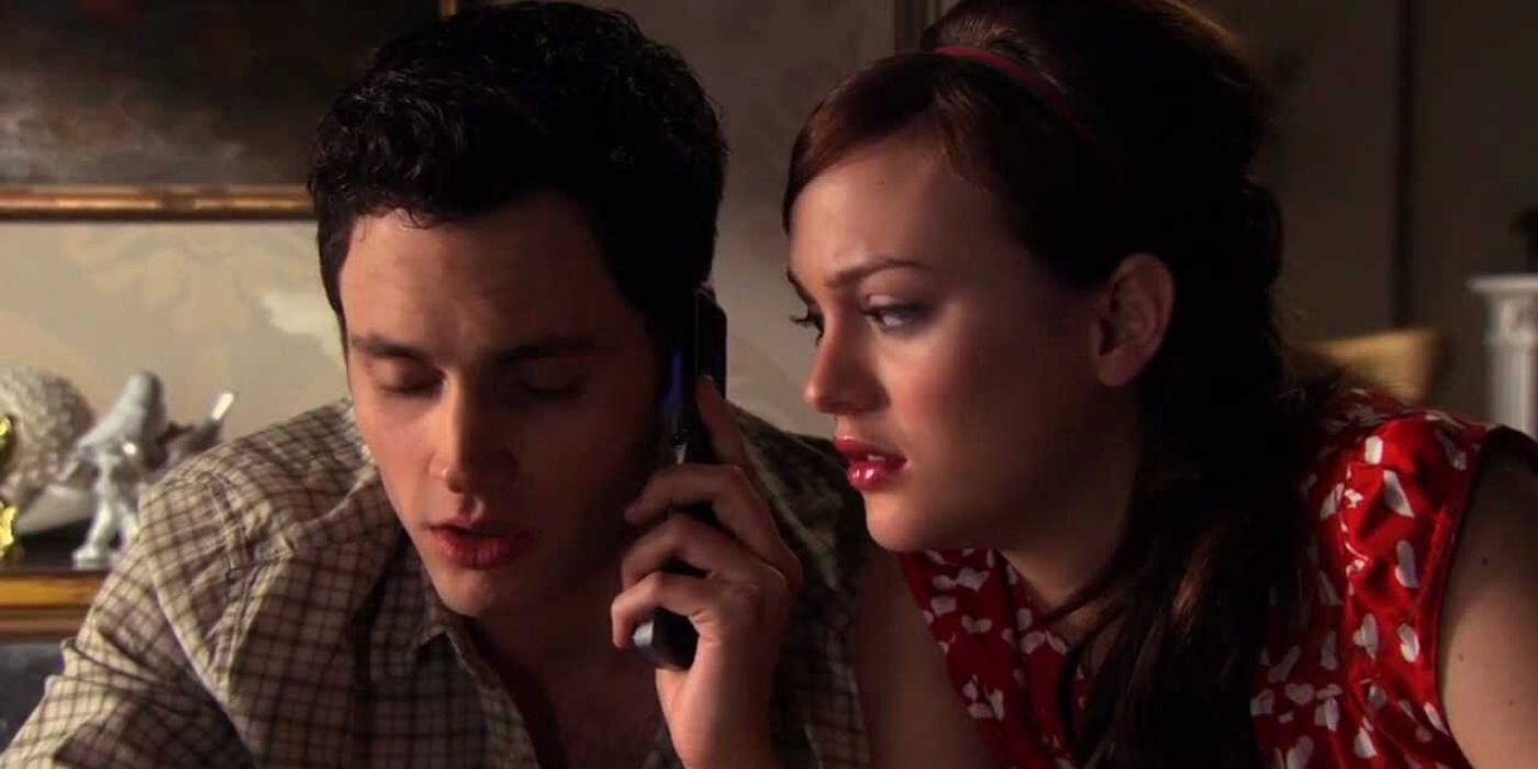 Dan no telefone enquanto Blair escuta Gossip Girl