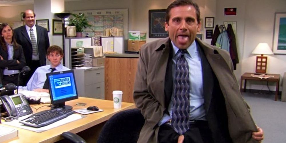 Michael acting like a flasher on The Office