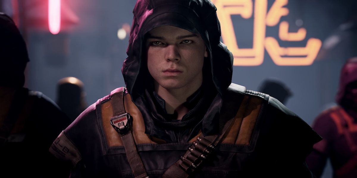 Cal Kestis with a hood on, hiding from the Empire in Star Wars: Jedi Fallen Order