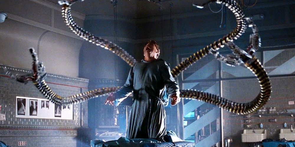 Doctor Octopus screaming while his arms flail around him in Spider-Man 2