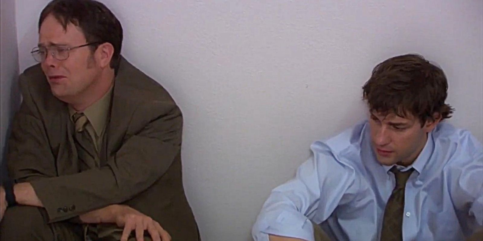 Jim trying to comfort a crying Dwight on The Office