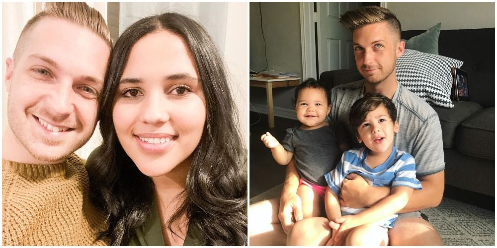 90 day fiance Danny and Amy in split pictures with one of them smiling and one with Danny holding two of their kids