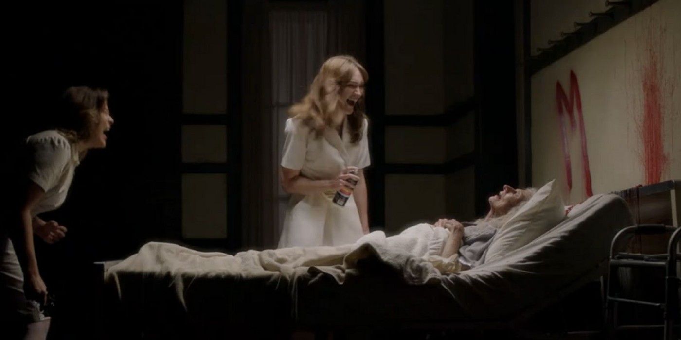 The evil nurses in American Horror Story Roanoke  standing over a patient