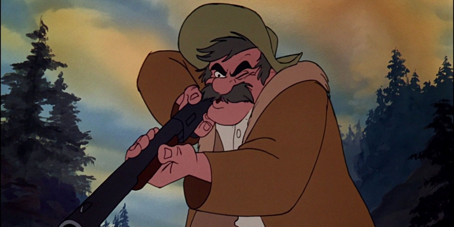 Amos Slade aiming his gun in The Fox And The Hound.