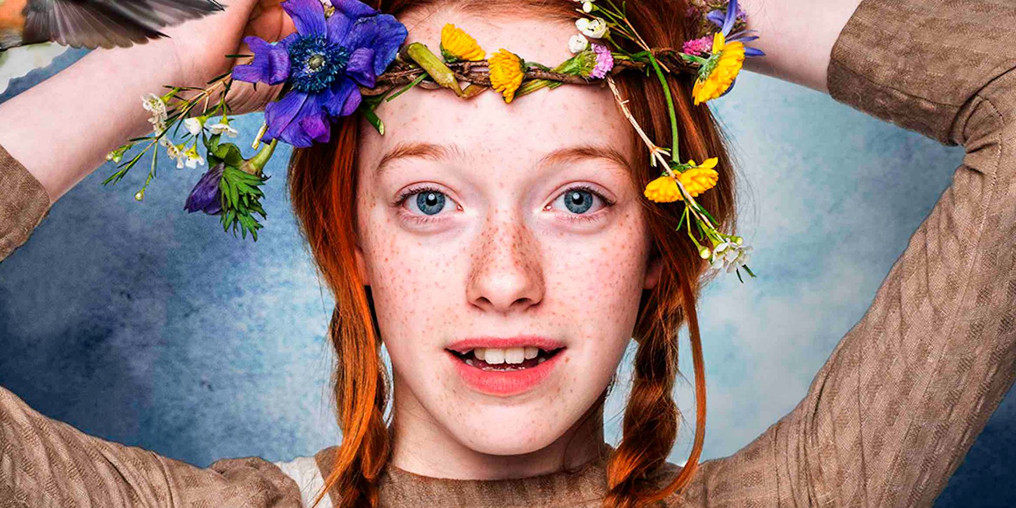 Amybeth McNulty as Anne Shirley with a crown of flowers in Anne With An E season 3