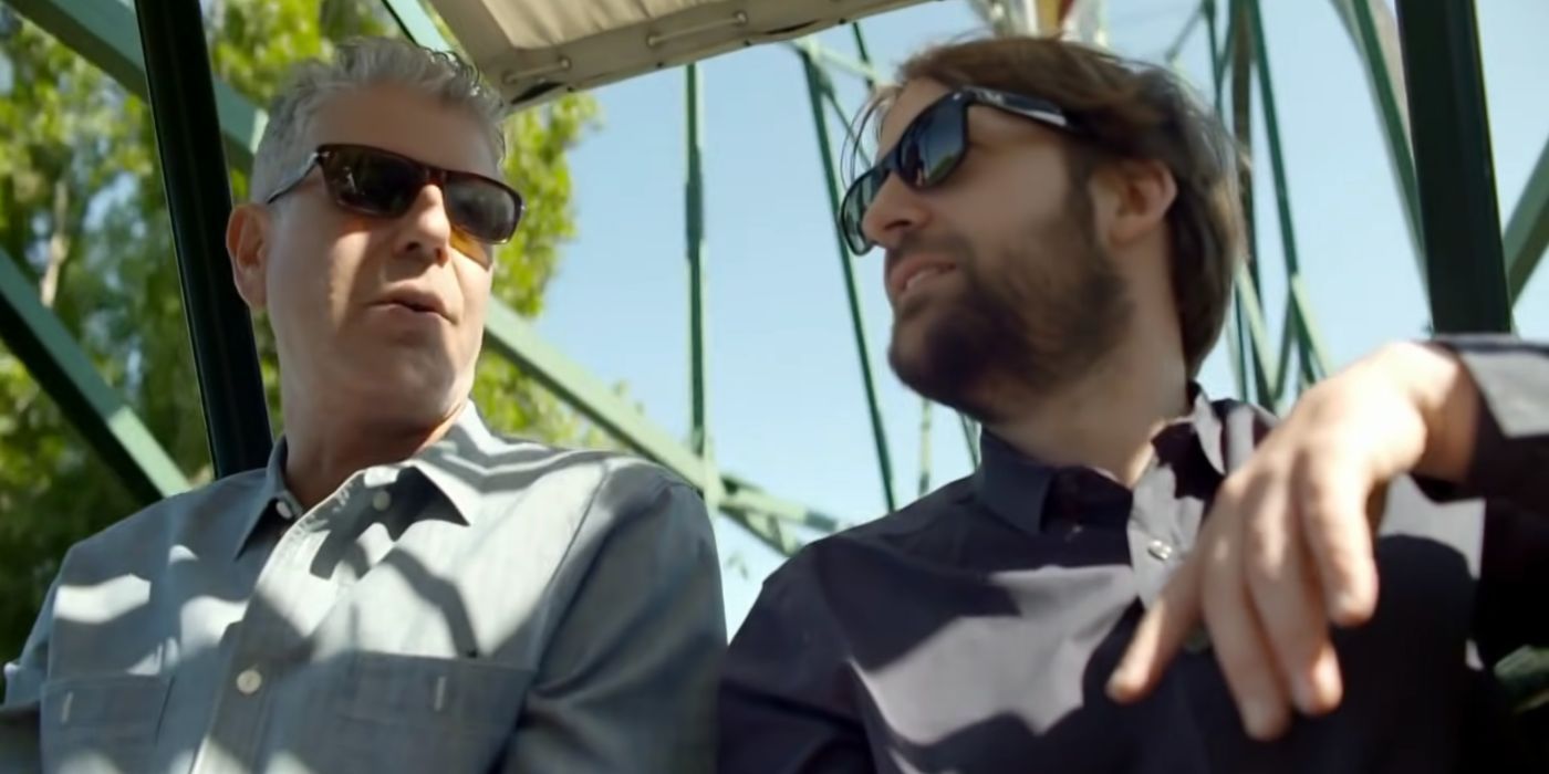 Anthony Bourdain and René Redzepi on a ferris wheel in Parts Unknown.