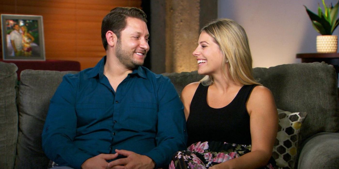 Ashley and Anthony Married at First Sight smiling at each other during interview