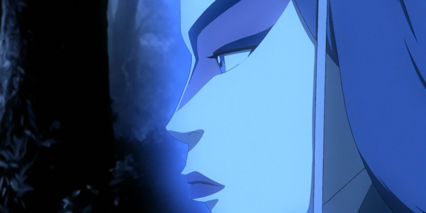 The spirit of Avatar Kyoshi in a blue light in The Last Airbender