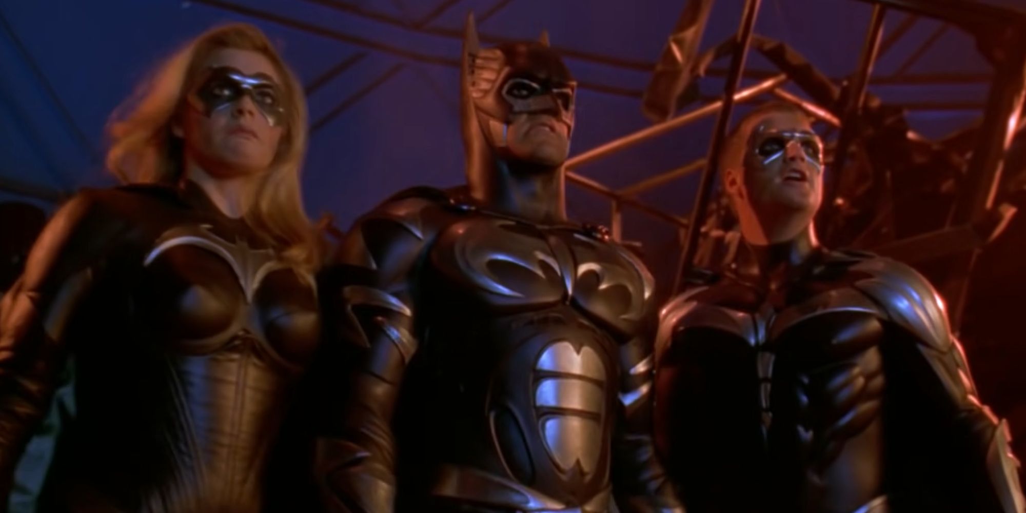 Batman, Robin, and Batgirl in the Gotham Observatory in Batman &amp; Robin