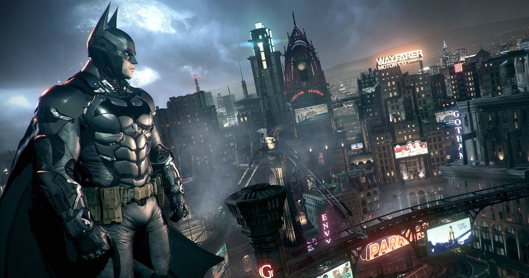 Batman looking out over gotham arkham night Cropped