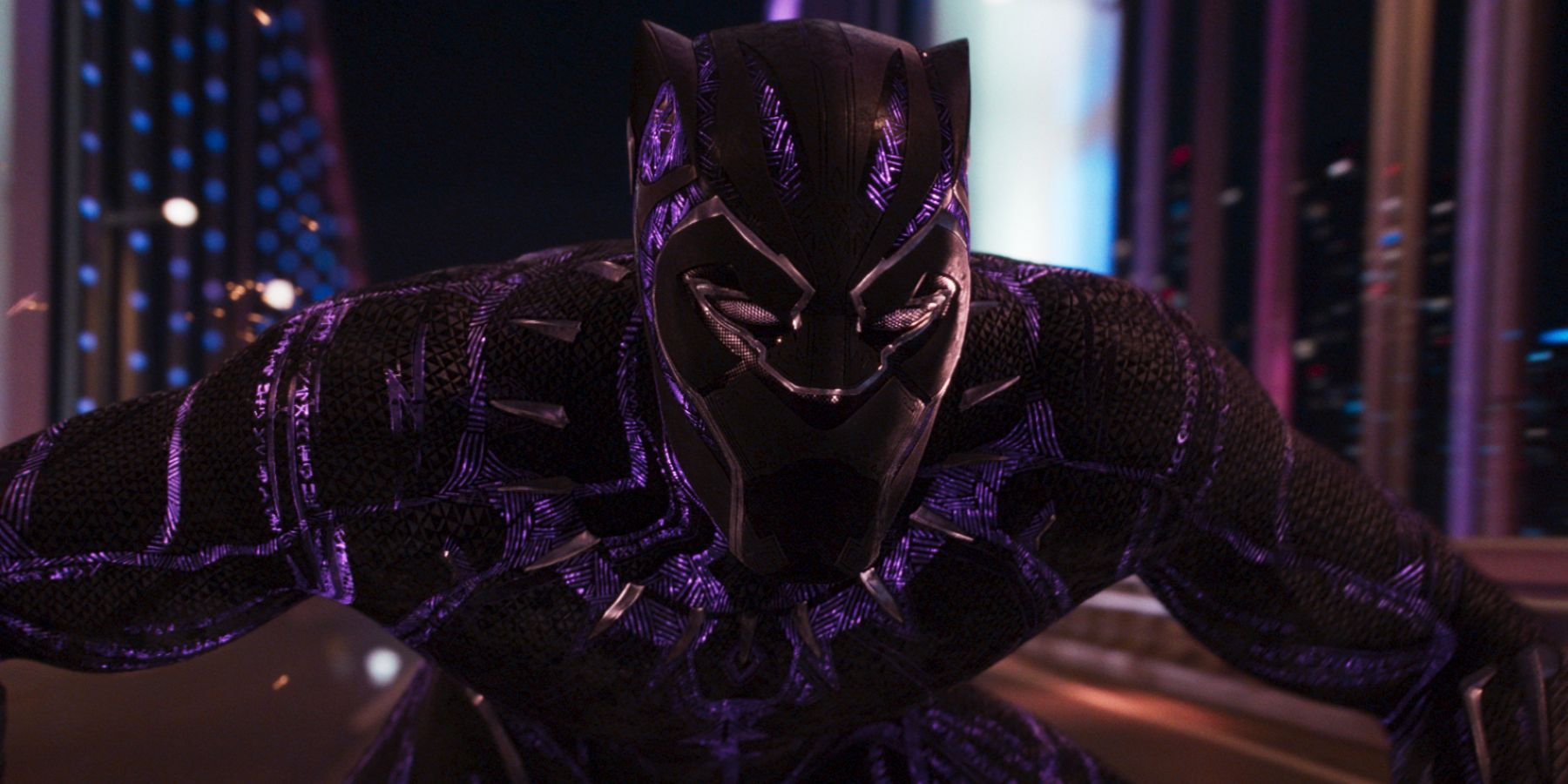 Black Panther's suit with purple lighting 