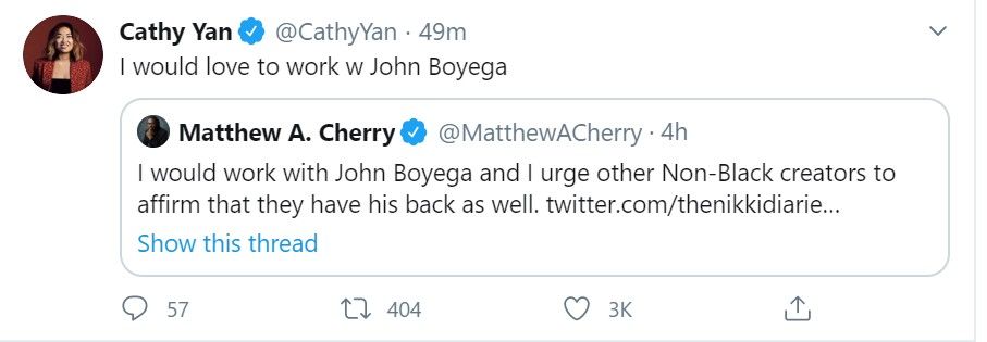 Cathy Yan John Boyega tweet