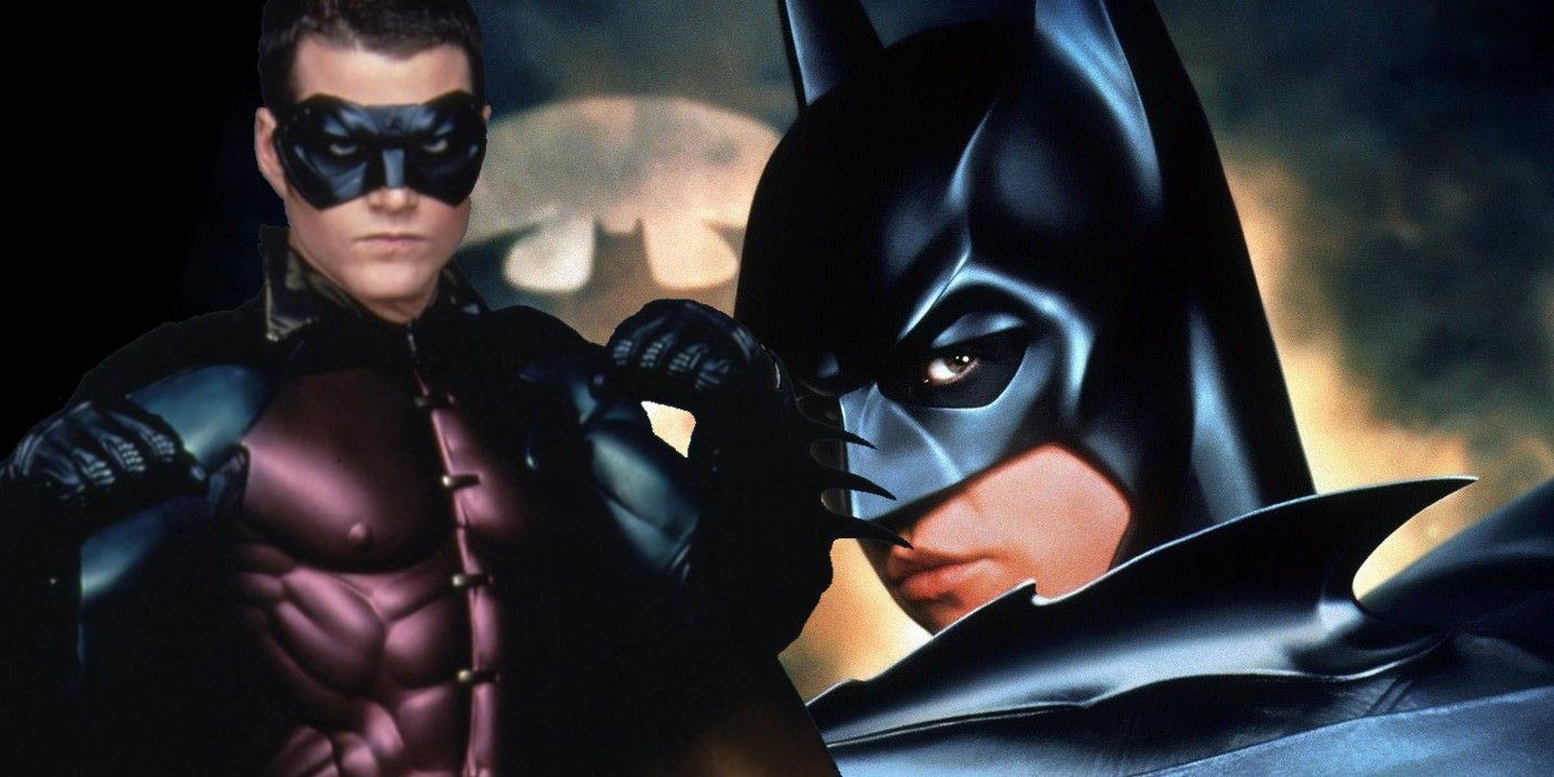 Chris O'Donnell as Dick Grayson Robin and Val Kilmer as Bruce Wayne Batman in Batman Forever