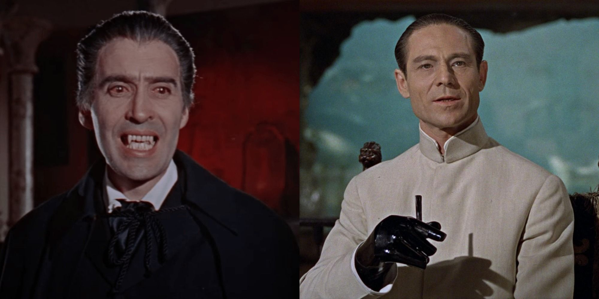 Split image of Christopher Lee as Dracula and Dr. No