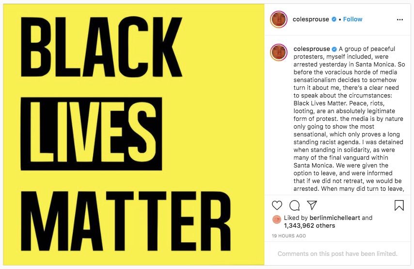 Cole Sprouse Arrested At Black Lives Matter Protest