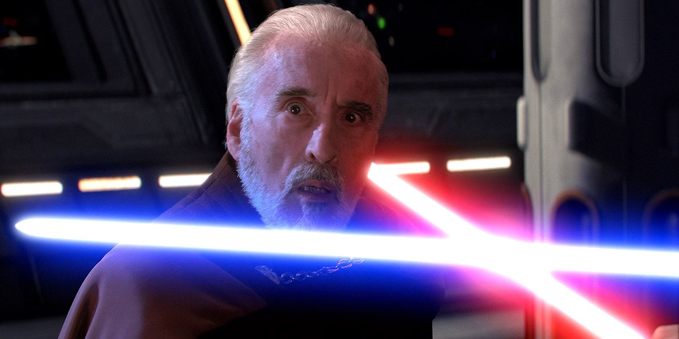 Anakin prepares to kill Count Dooku on Chancellor Palpatine's order in Star Wars: Revenge of the Sith