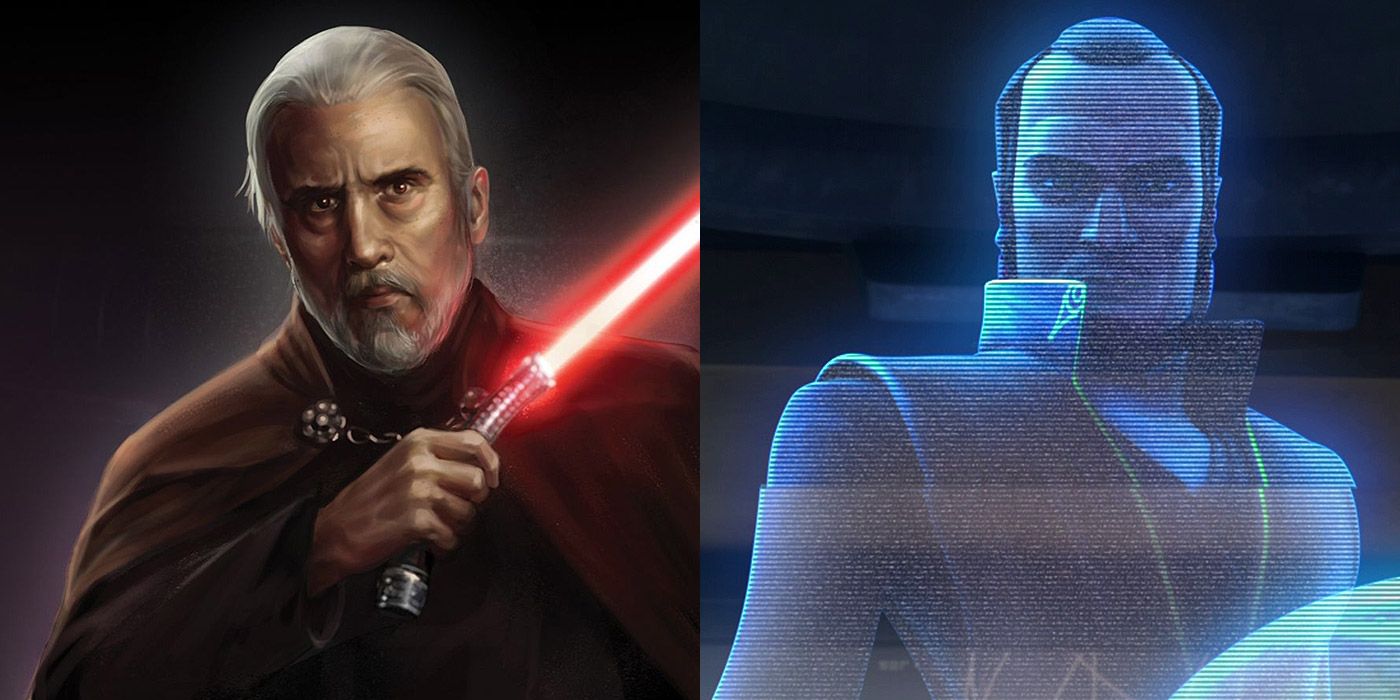 Split image of Count Dooku and Sifo-Dyas from Star Wars