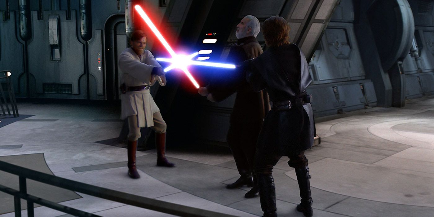 Count Dooku battles Obi-Wan Kenobi and Anakin Skywalker in Star Wars: Revenge of the Sith