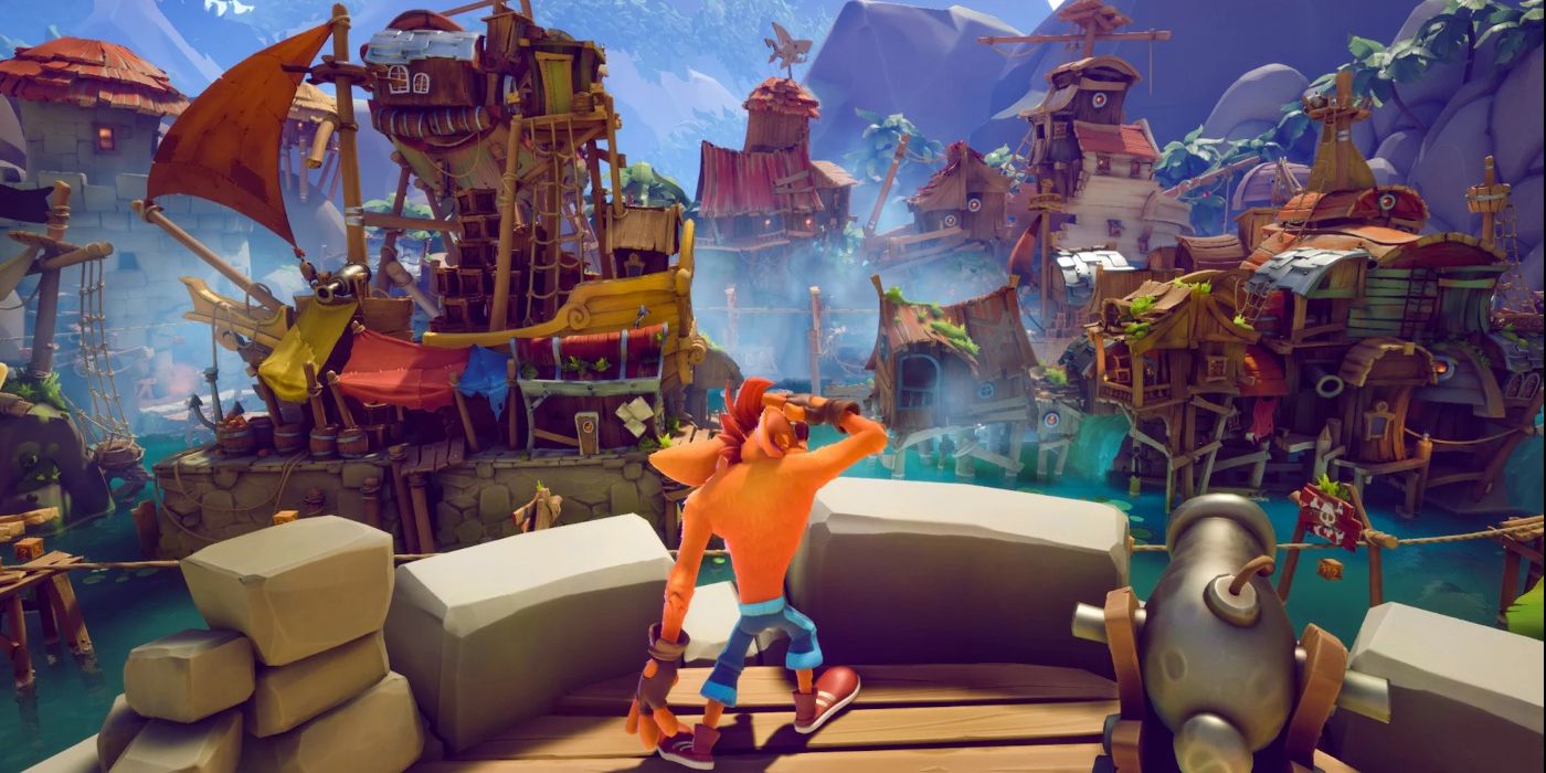 Crash looks at pirate ship in Crash Bandicoot 4 Its About Time