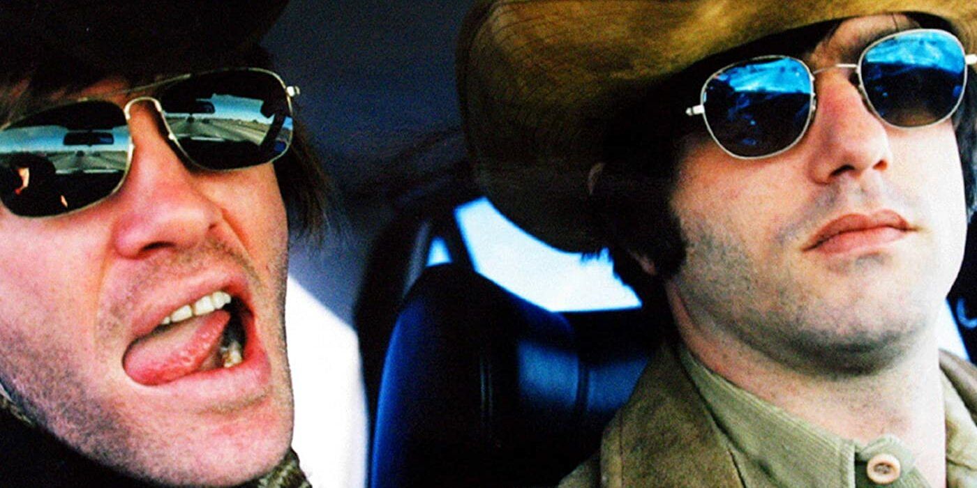 Close up of two musicians in sunglasses in Dig!