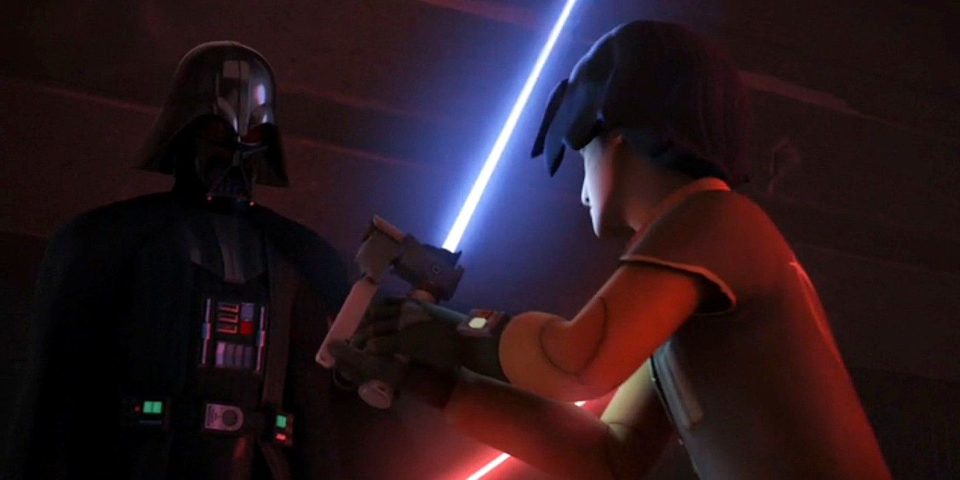 Vader duels with Ezra on Malachor in Star Wars Rebels.