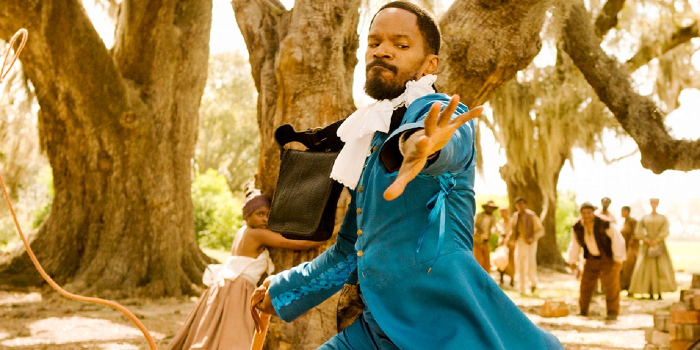 Django uses a whip on John Brittle in Django Unchained