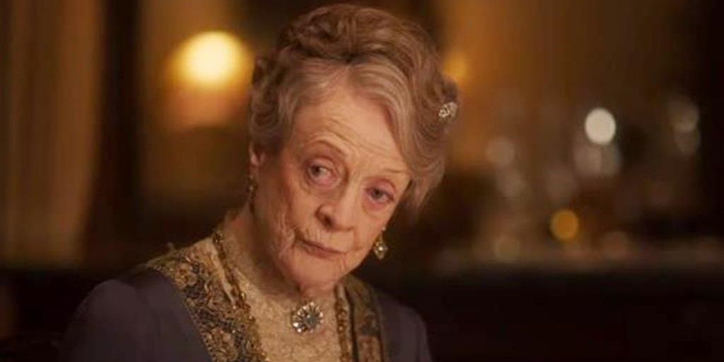 Lady Violet Crawley looking at someone seriously in Downton Abbey