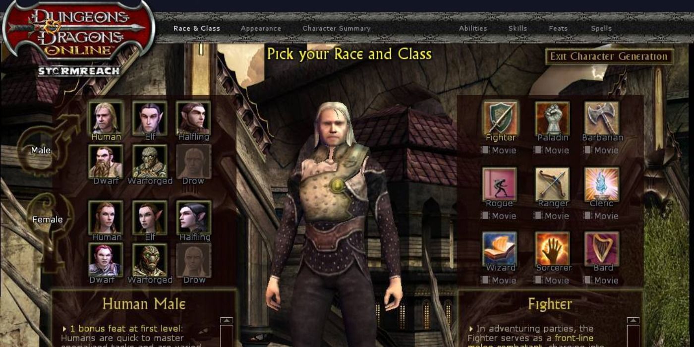 Dungeons and Dragons Online Character Creation Screen