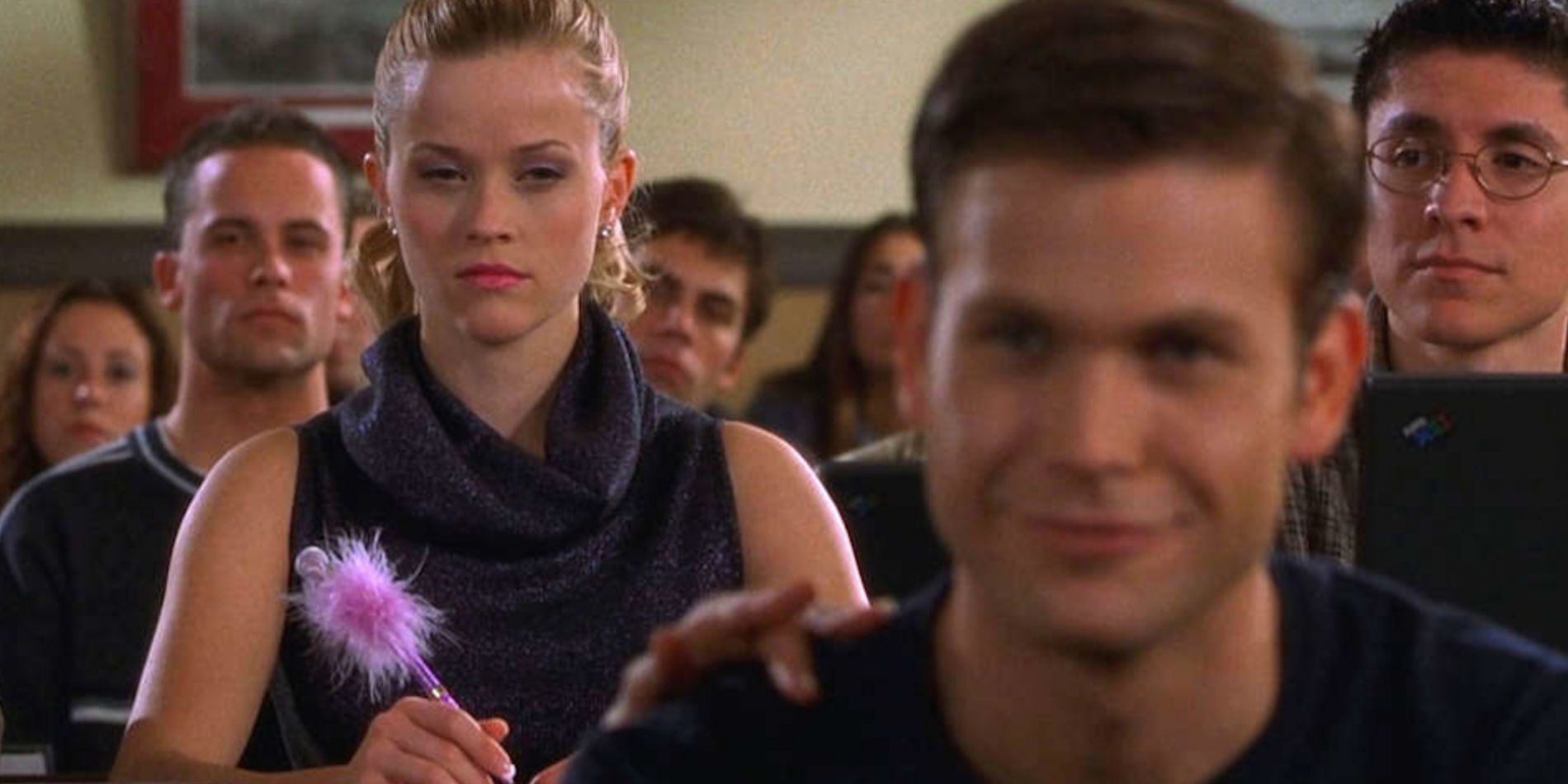 Elle Woods glares at Warner in class in Legally Blonde