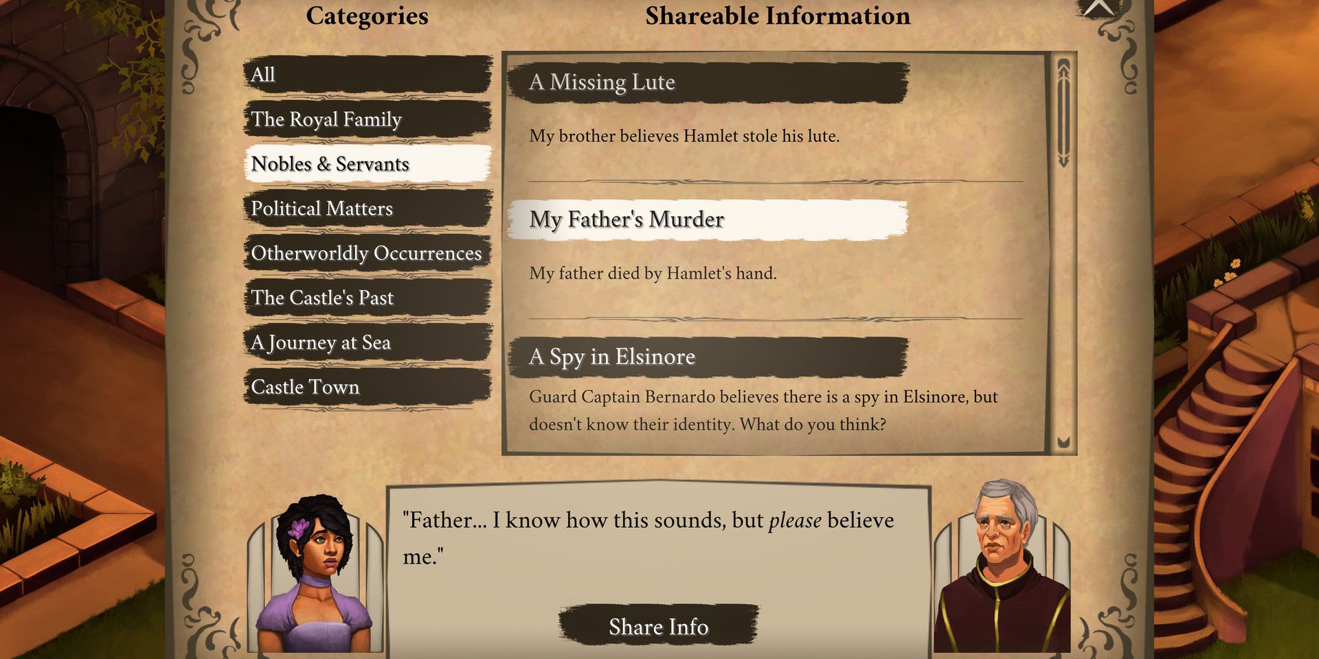 Elsinore Gameplay Ophelia and Her Father Polonius