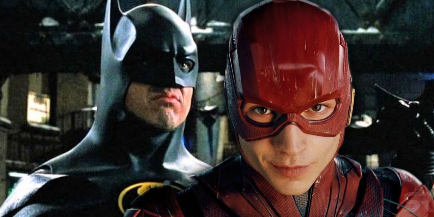 Ezra Miller as The Flash and Michael Keaton as Batman