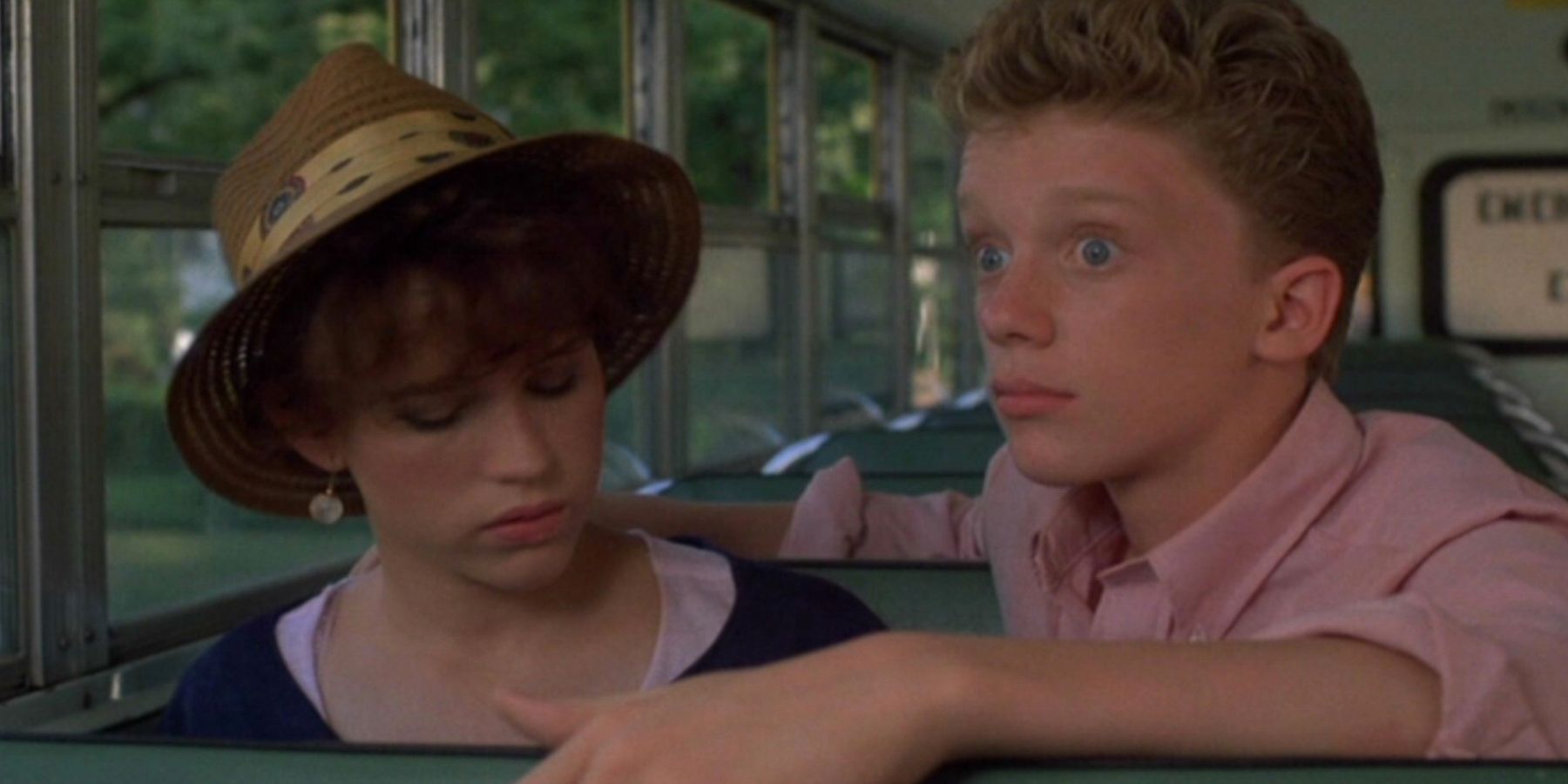 Farmer Ted sits with Sam on the bus in Sixteen Candles