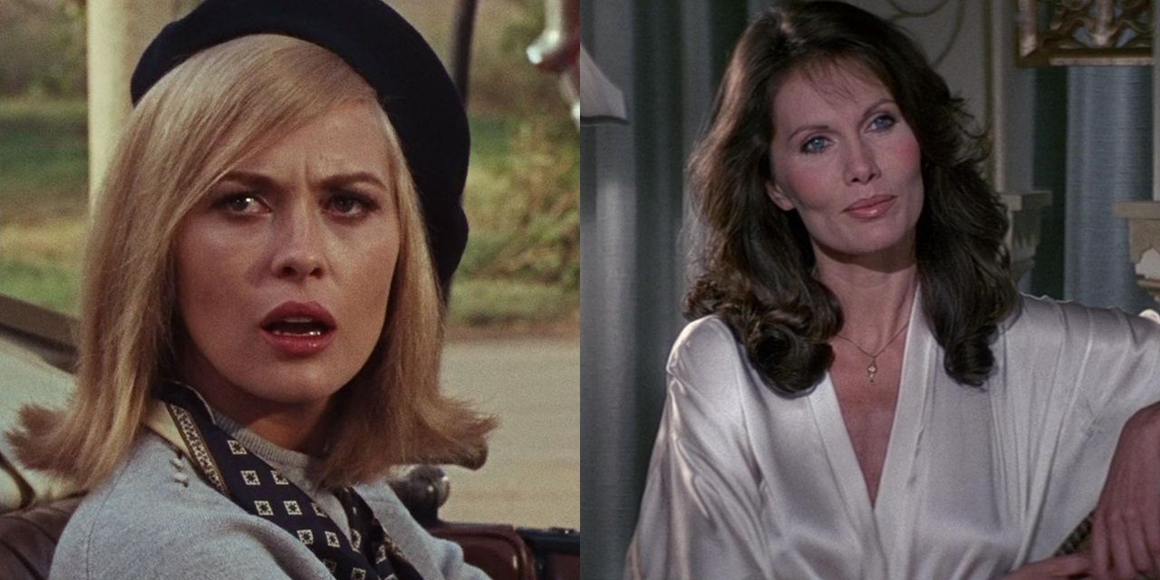 Split image of Faye Dunaway in Bonnie and Clyde and Maud Adams in Octopussy