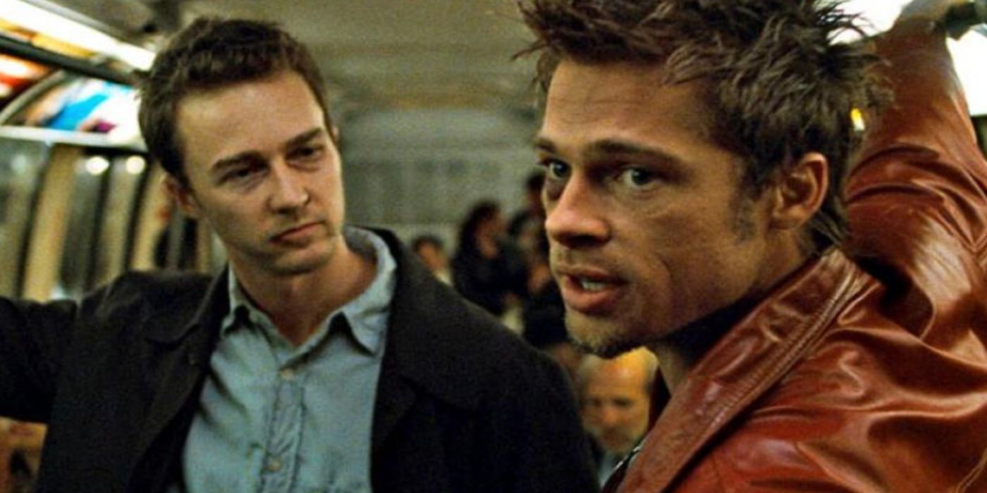 Tyler on the subway in Fight Club with the unnamed narrator