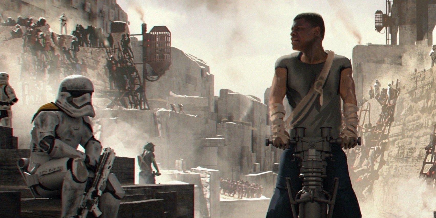 Finn working in a prison camp in concept art for Star Wars: Episode IX - Duel of the Fates.