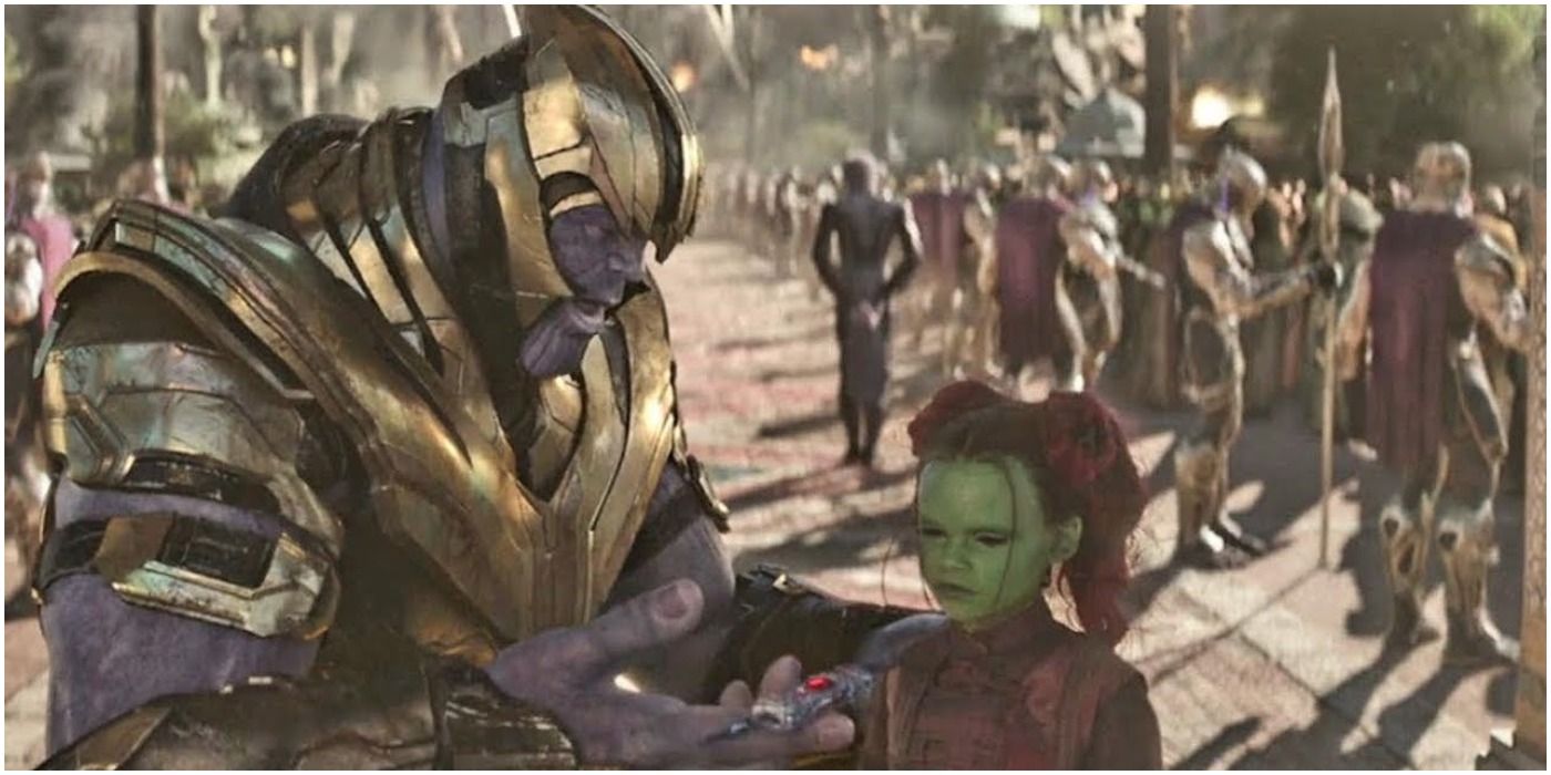 Thanos gives a knife to little Gamora