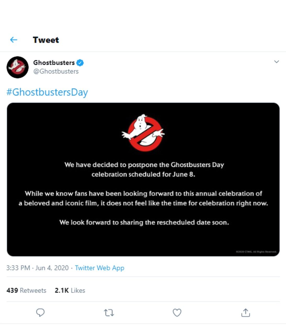 Ghostbusters Day delayed tweet vertical