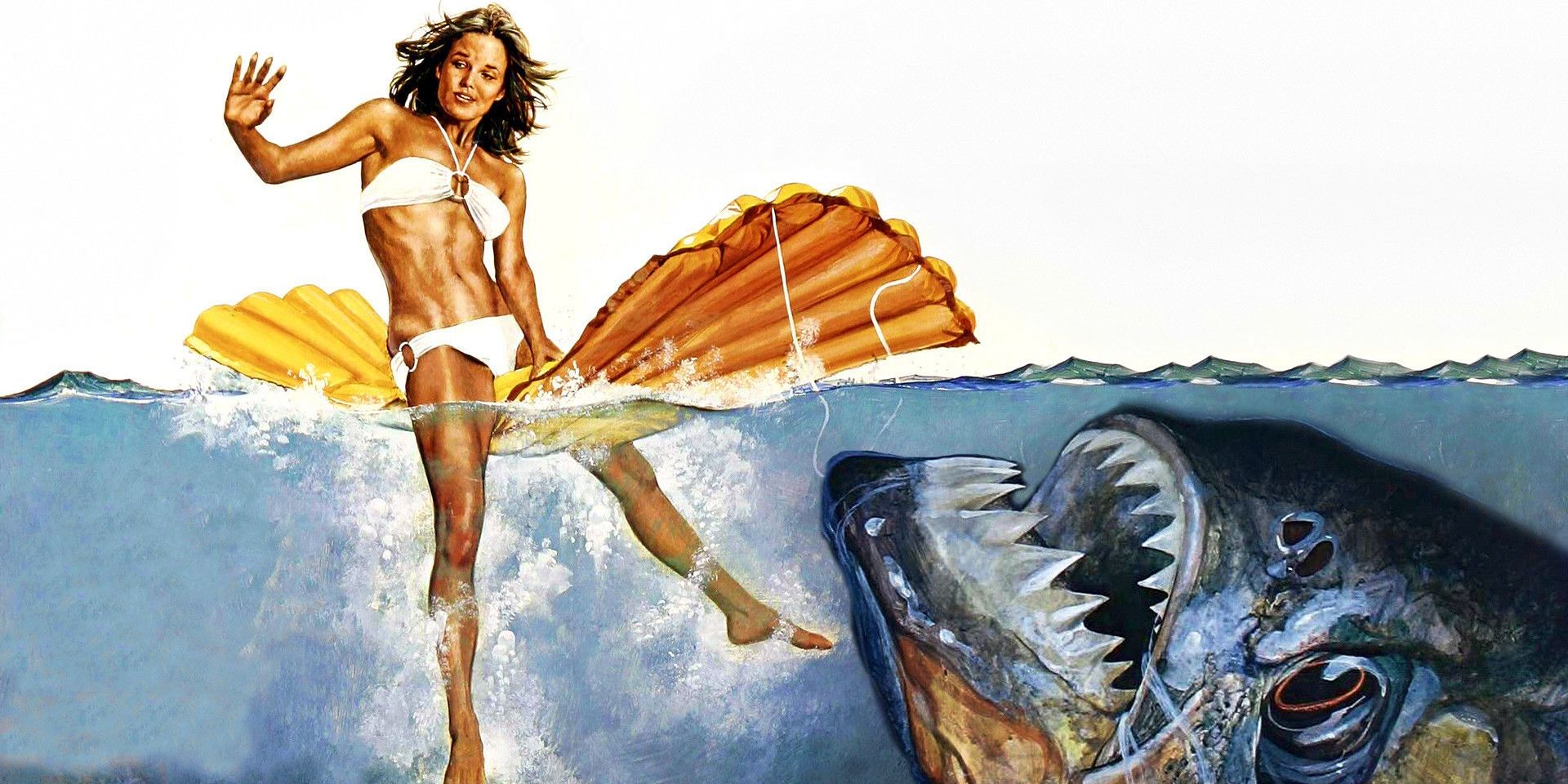Girl and a piranha on the poster for Piranha 1978
