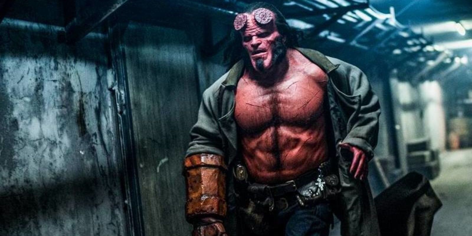 Hellboy David Harbour Ron Perlman in a green jacket