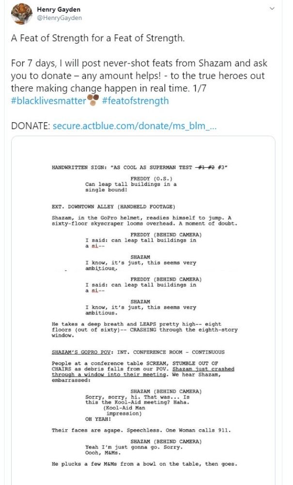 Henry Gayden Shazam Black Lives Matter Tweet 1